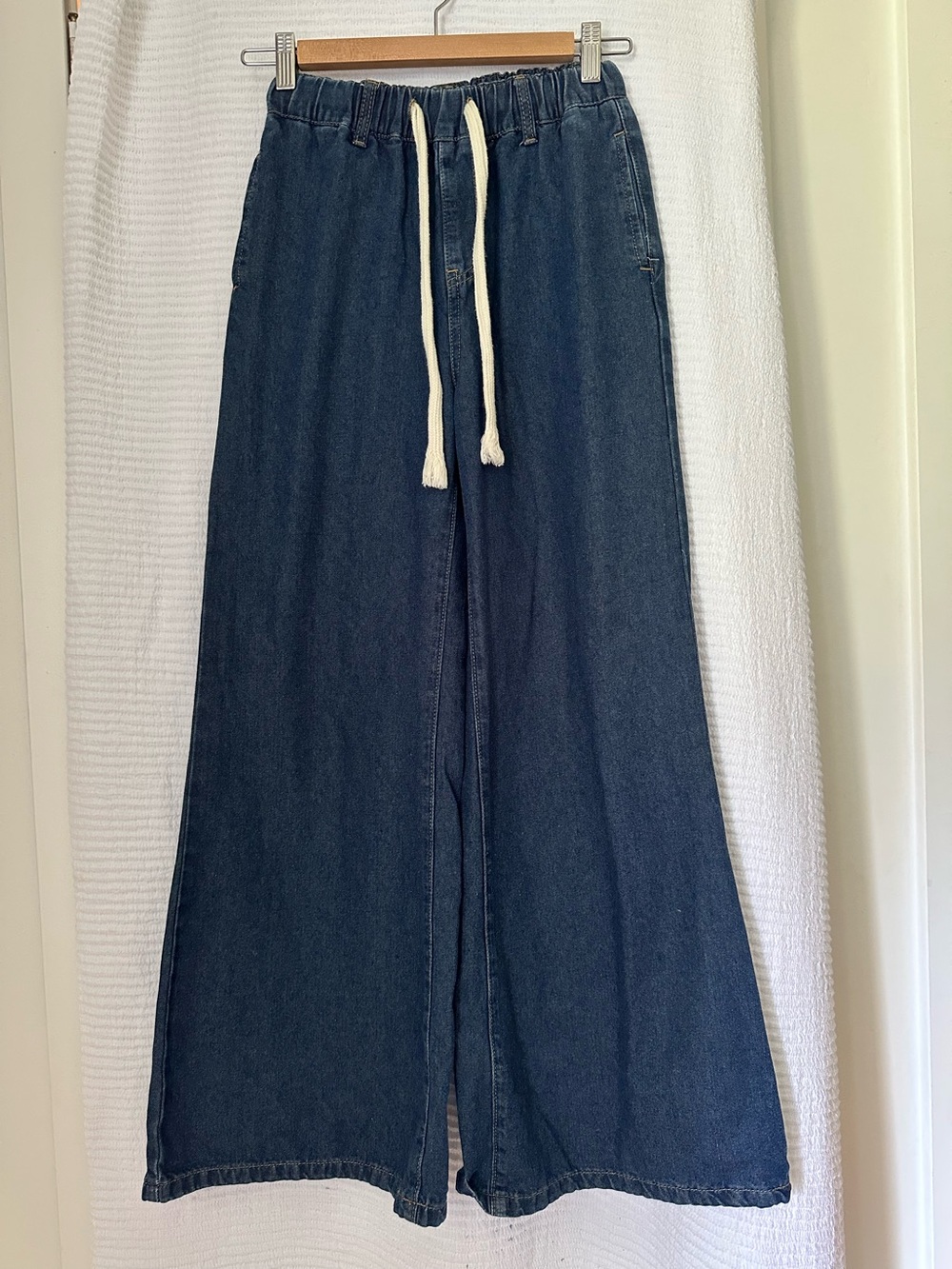 Cider Wide-Leg Dark Blue Denim Drawstring Jeans